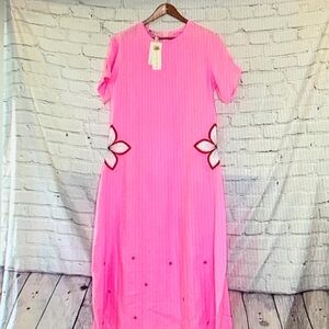 Fanm Mon Pink Floral Embroidered Dress